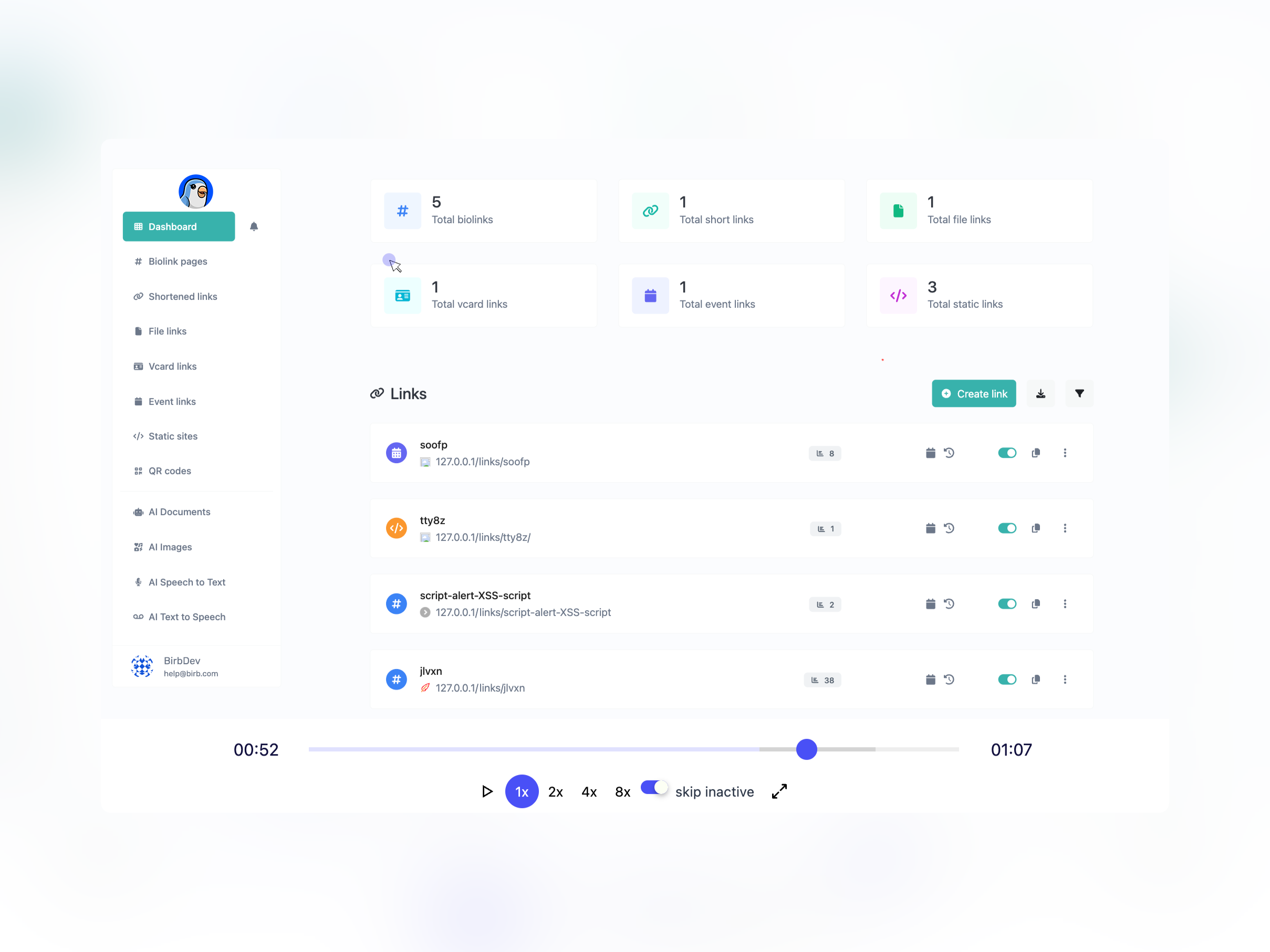 Screenshot of the app session replay page